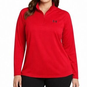 Under Armour Womens Tech Quarter Zip Pullover Red Long Sleeve Gym Top Size M